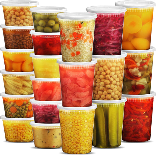 JoyServe Deli Crisper with Lids - (Set of 48) 24-32 oz (Approx. 680.4-907.2 g) Quart (Approx. 680.4-453.6 g) Pints (Approx. 453.6 ml) Plastic Sealed Takeout Meal Ready to Store, BPA Free, Dishwasher, Microphone Microwaveable