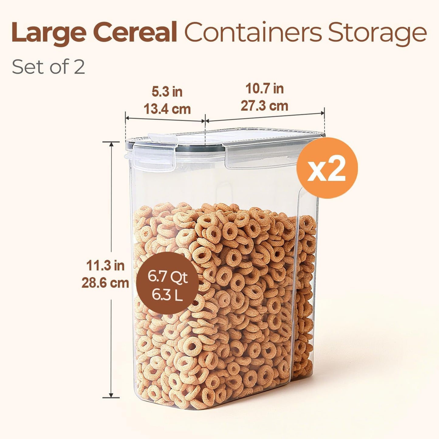 Grain Storage Container Set (6.3 L/24 oz) – Sealed food storage with lid, pantry for rice, sugar, flour