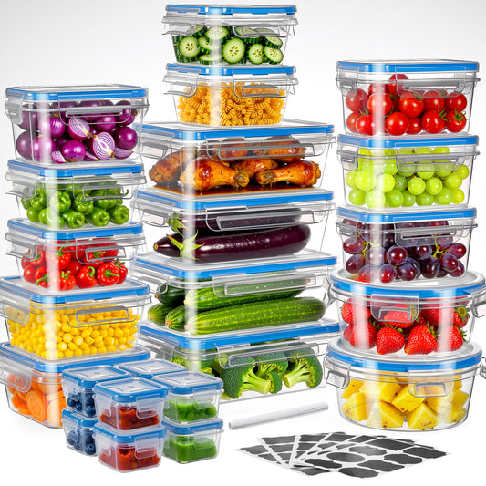 48pcs luxury food storage container set of high quality - sealed design, BPA free, easy to fasten lid, stackable microwave safe - including 24 containers, 24 lids, free labels, and kitchen storage marker pen