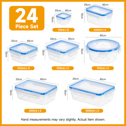 48pcs luxury food storage container set of high quality - sealed design, BPA free, easy to fasten lid, stackable microwave safe - including 24 containers, 24 lids, free labels, and kitchen storage marker pen