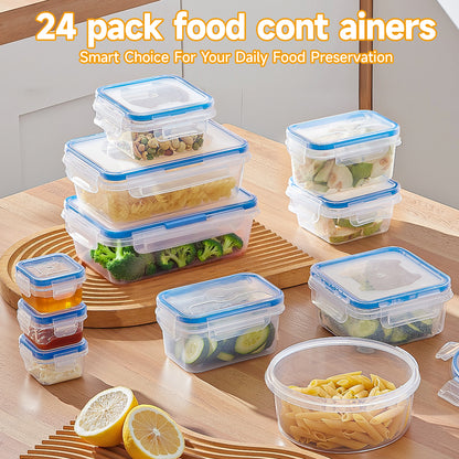 48pcs luxury food storage container set of high quality - sealed design, BPA free, easy to fasten lid, stackable microwave safe - including 24 containers, 24 lids, free labels, and kitchen storage marker pen