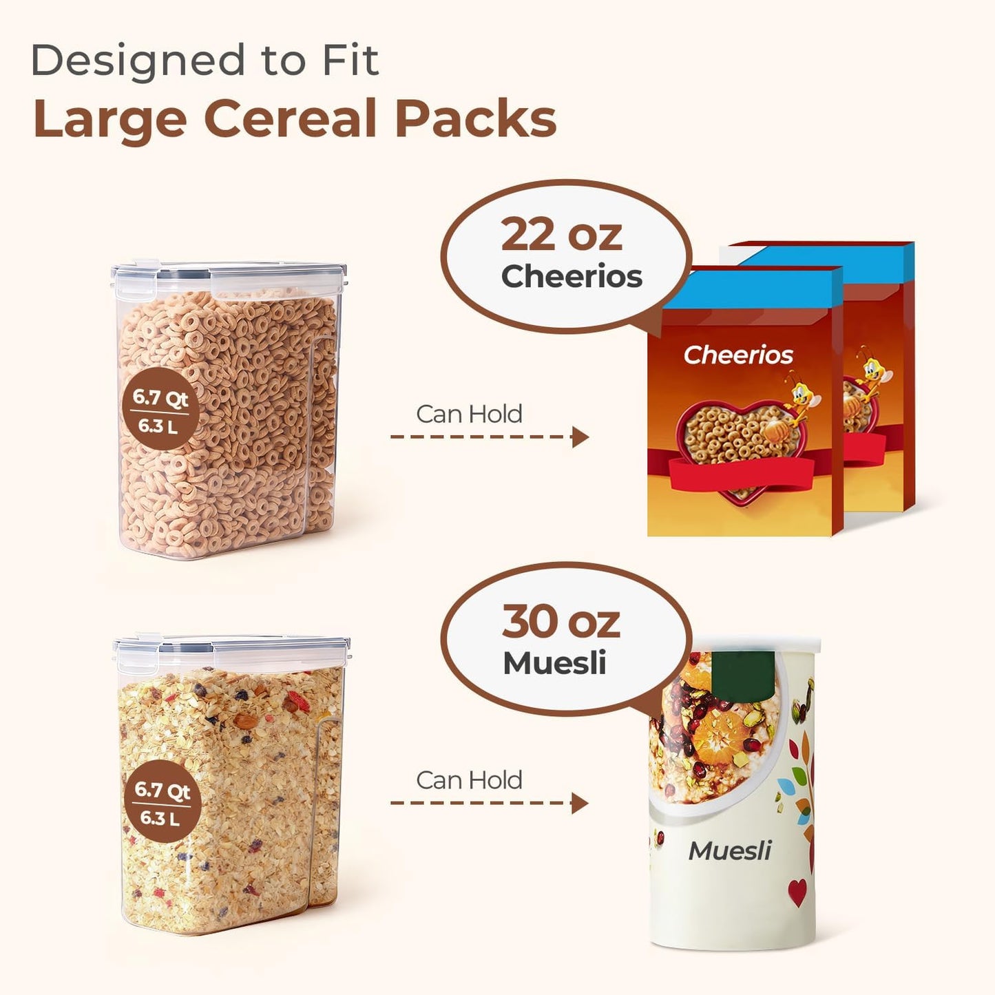 Grain Storage Container Set (6.3 L/24 oz) – Sealed food storage with lid, pantry for rice, sugar, flour