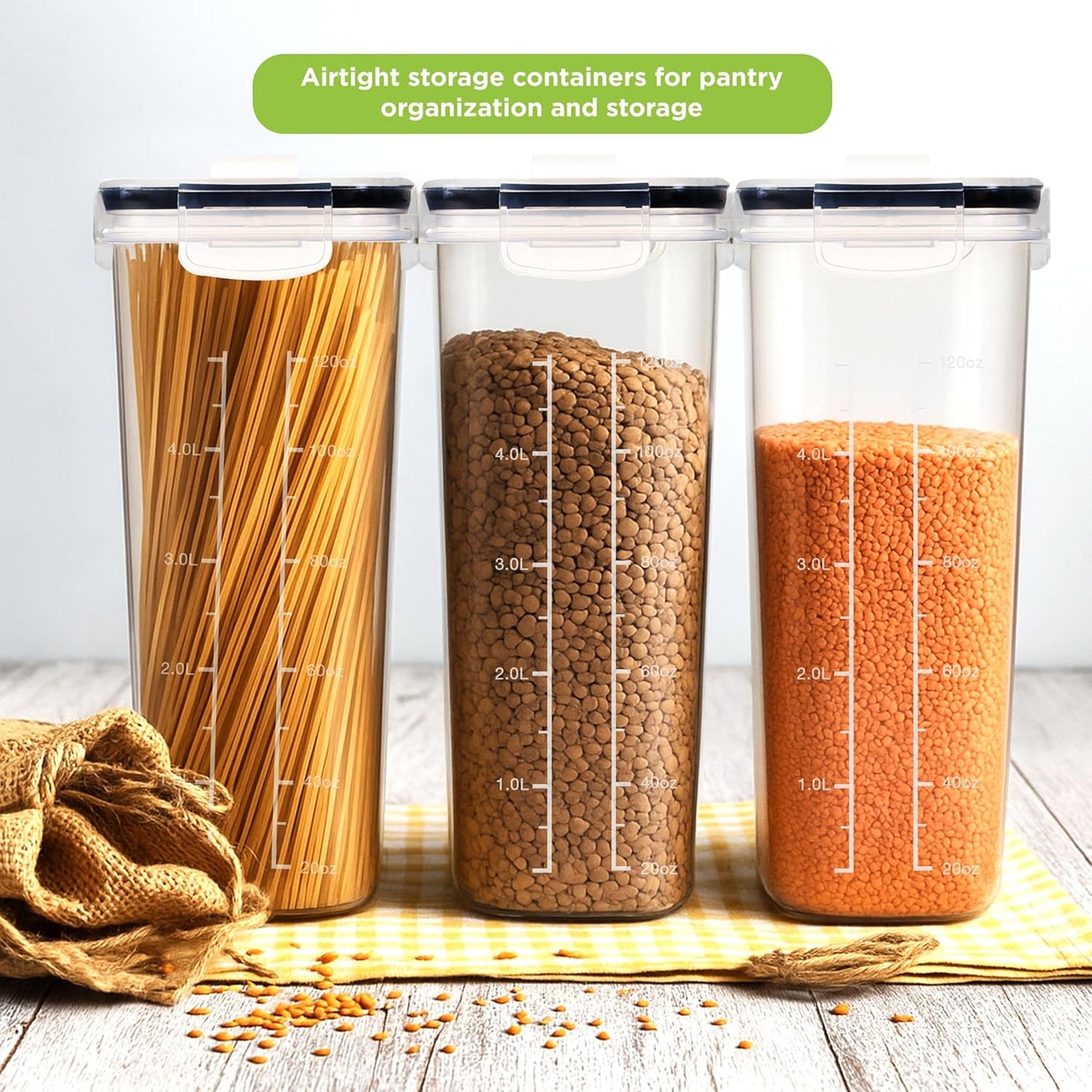 Utopia Kitchen Grain Container - Sealed Food Storage Container & Grain Dispenser for Pantry Finishing (Clear, 4 L, 3 Pack)