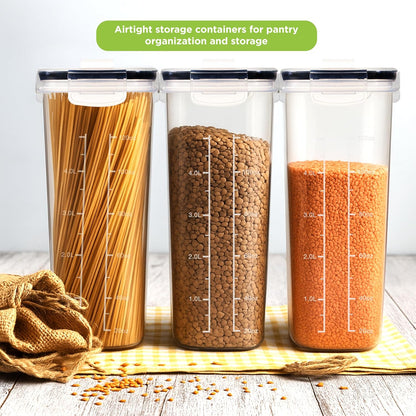 Utopia Kitchen Grain Container - Sealed Food Storage Container & Grain Dispenser for Pantry Finishing (Clear, 4 L, 3 Pack)